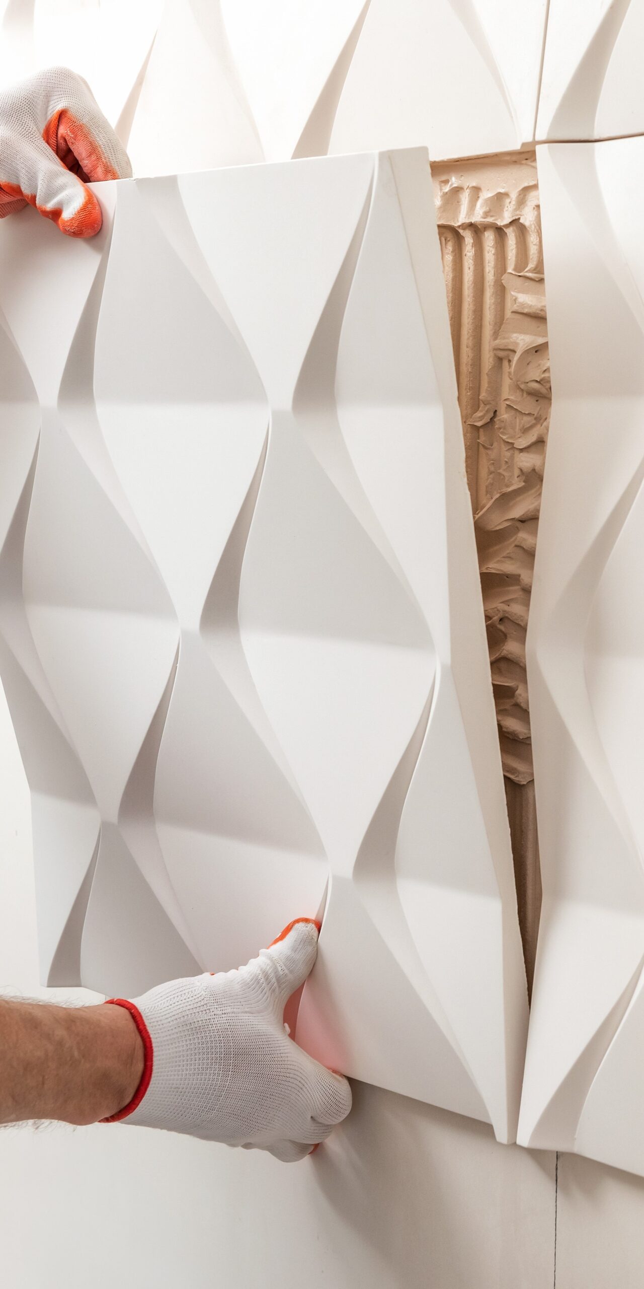 Installation of gypsum 3D panel.